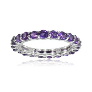 ice gems sterling silver african amethyst 3mm round-cut eternity band ring, size 8