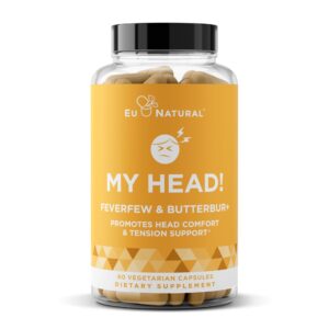 my head! headache vitamins – sensitivity, tension, comfort, healthy head function for a clear mind – fast acting magnesium, butterbur, feverfew, boswellia, vitamin d, ginger, & more – 60 soft capsules