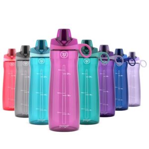 pogo bpa-free plastic water bottle with chug lid, fuchsia, 32 oz.