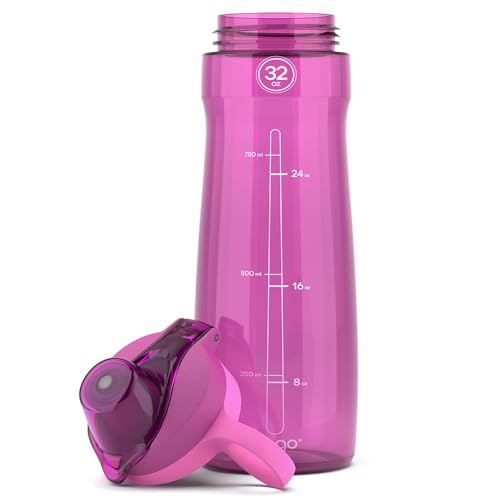 Pogo BPA-Free Plastic Water Bottle with Chug Lid, Fuchsia, 32 oz.