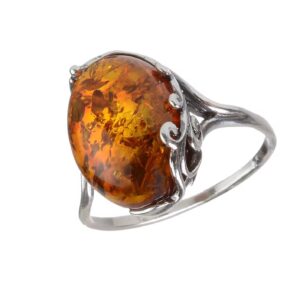 HolidayGiftShops GIA Certified Sterling Silver and Baltic Honey Amber Adult Ring Dana- size 9