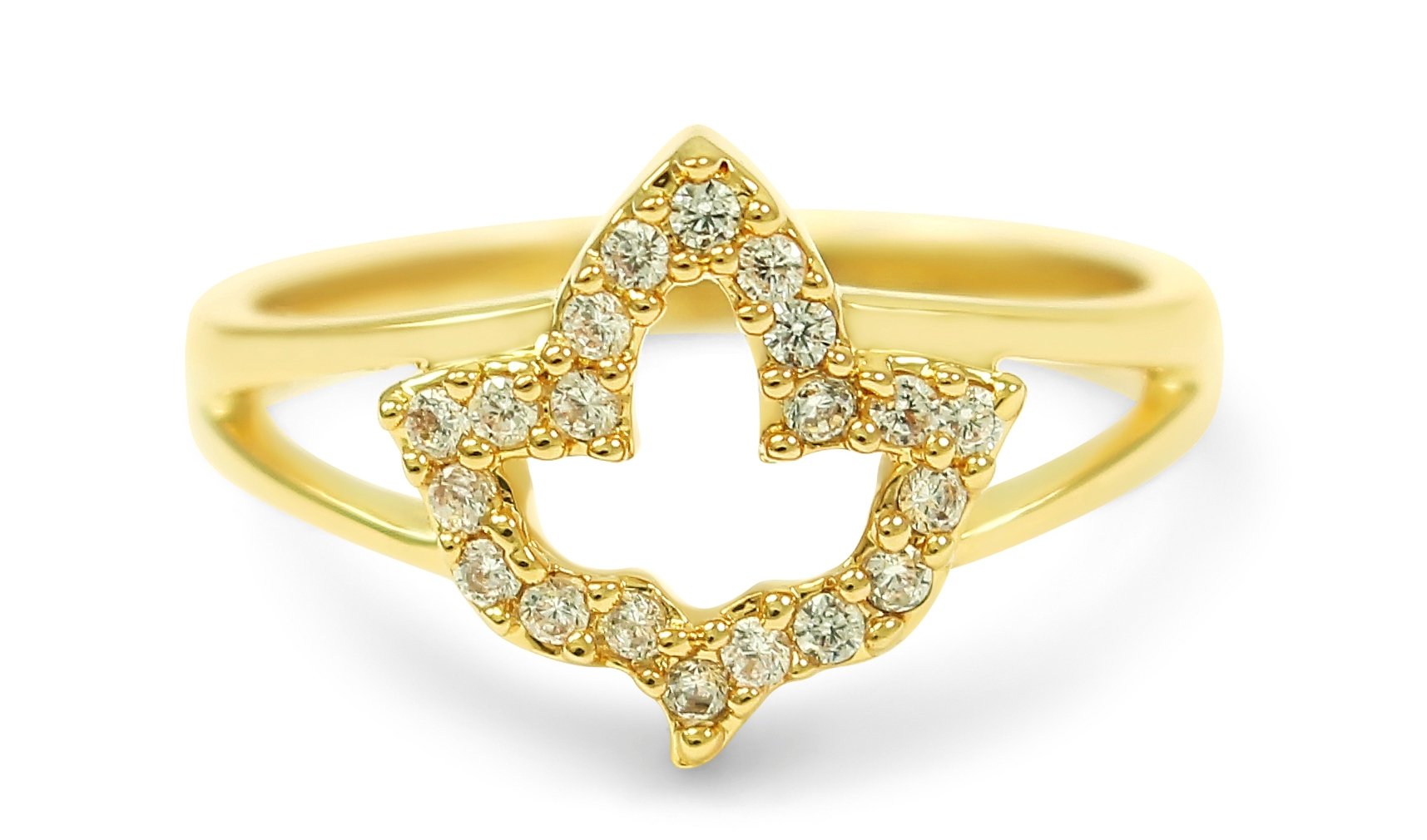 The Collegiate Standard 14k Gold Plated Ivy Leaf Ring with CZs