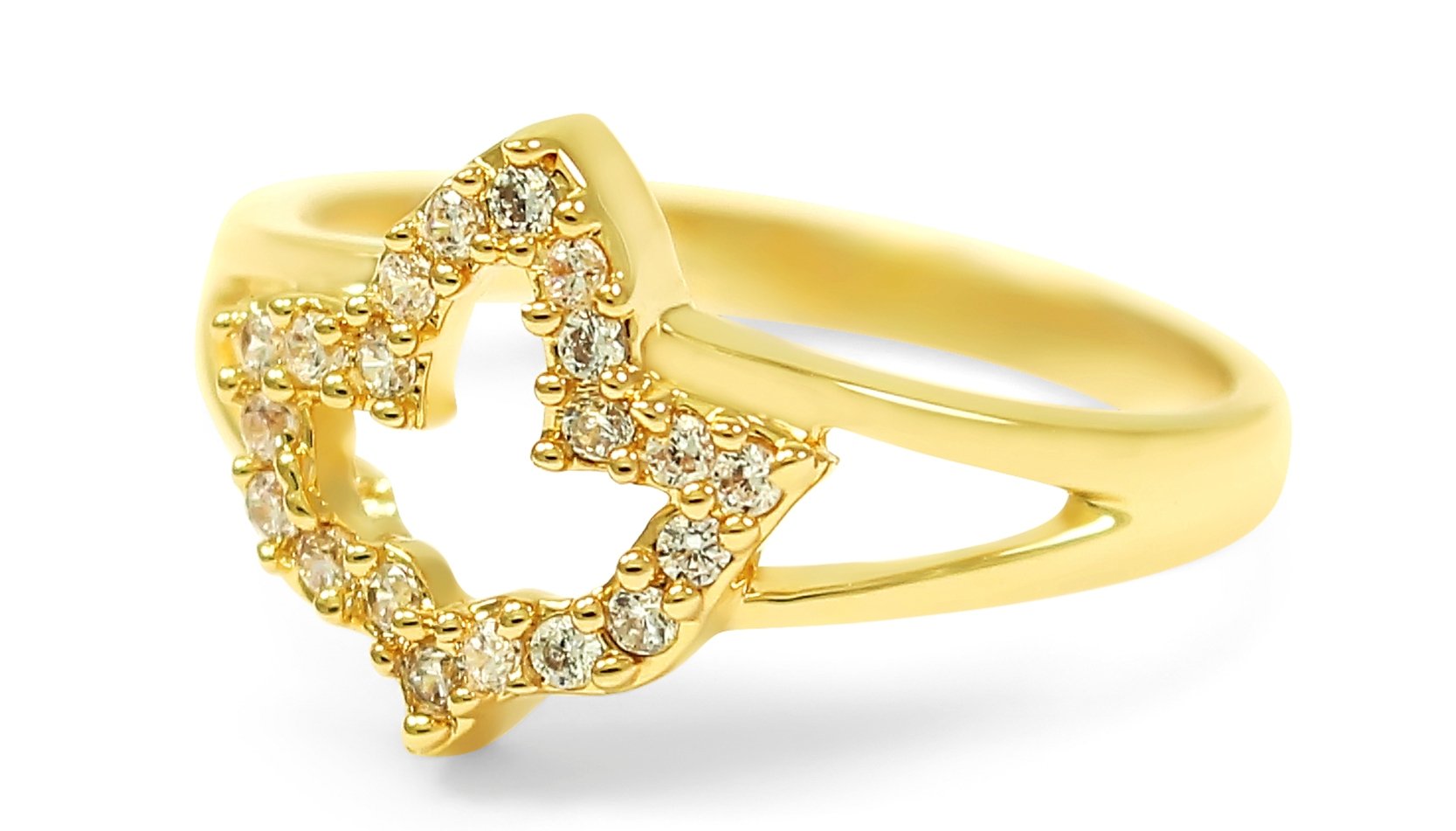 The Collegiate Standard 14k Gold Plated Ivy Leaf Ring with CZs