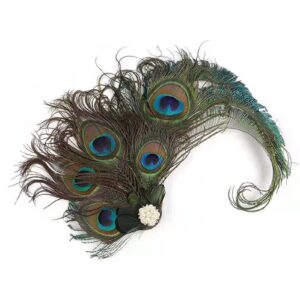 ACTLATI Elegant Peacock Feather Hair Clip Fascinator Hairpin Rhinestones Headband Cocktail Party Girls Women, Green, One Size