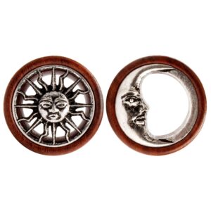 kubooz new tribal sun & moon organic natural wooden flesh tunnels double flared ear stretcher saddle plug 10mm