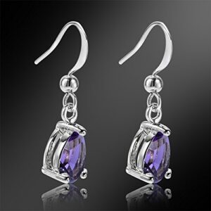 RIZILIA Dangle Drop Pierced Earrings with Pear Cut CZ [Simulated Purple Amethyst] in White Gold Plated, Simple Modern Elegant