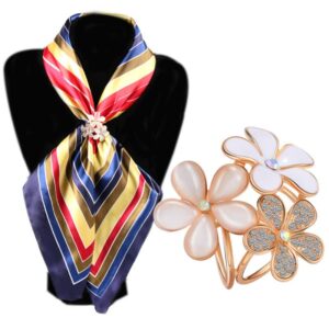 6pcs Women's Fashion Flover Faux Pearl Crystal Rhinestone Scarf Ring Buckle Clip