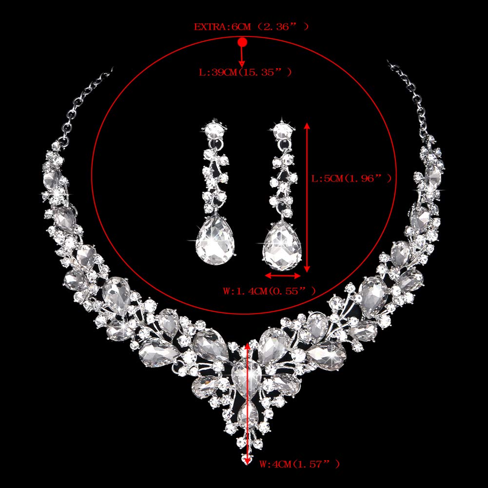 Molie Bridal Austrian Crystal Necklace and Earrings Jewelry Set Gifts fit with Wedding Dress(Clear)