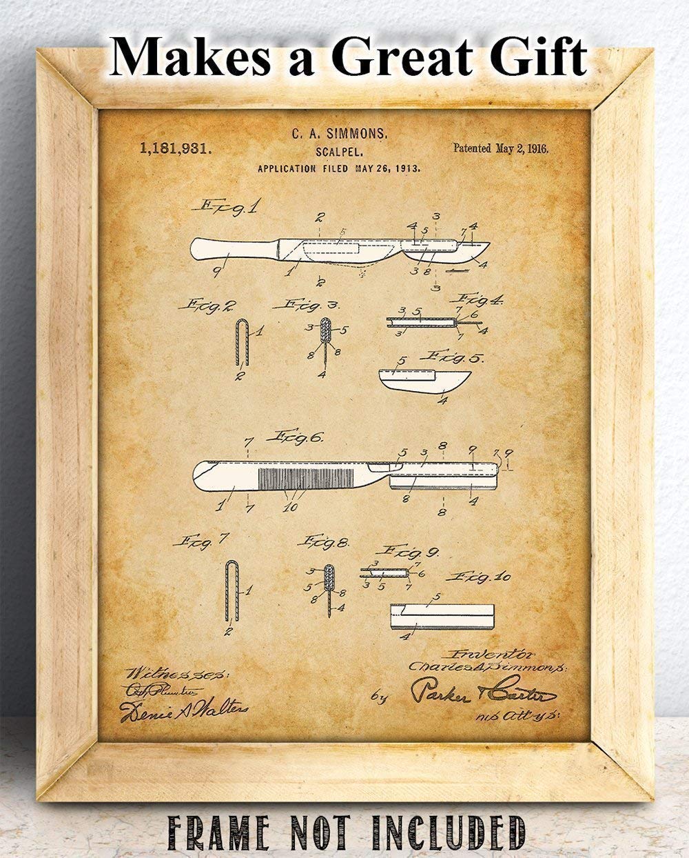 Scalpel Patent Print - Surgical Knife Poster, Surgery Room and Office Wall Decor, Gifts for Surgeon Doctors, Medical Student and Paramedic Gifts, 11x14 Unframed Art Print Poster