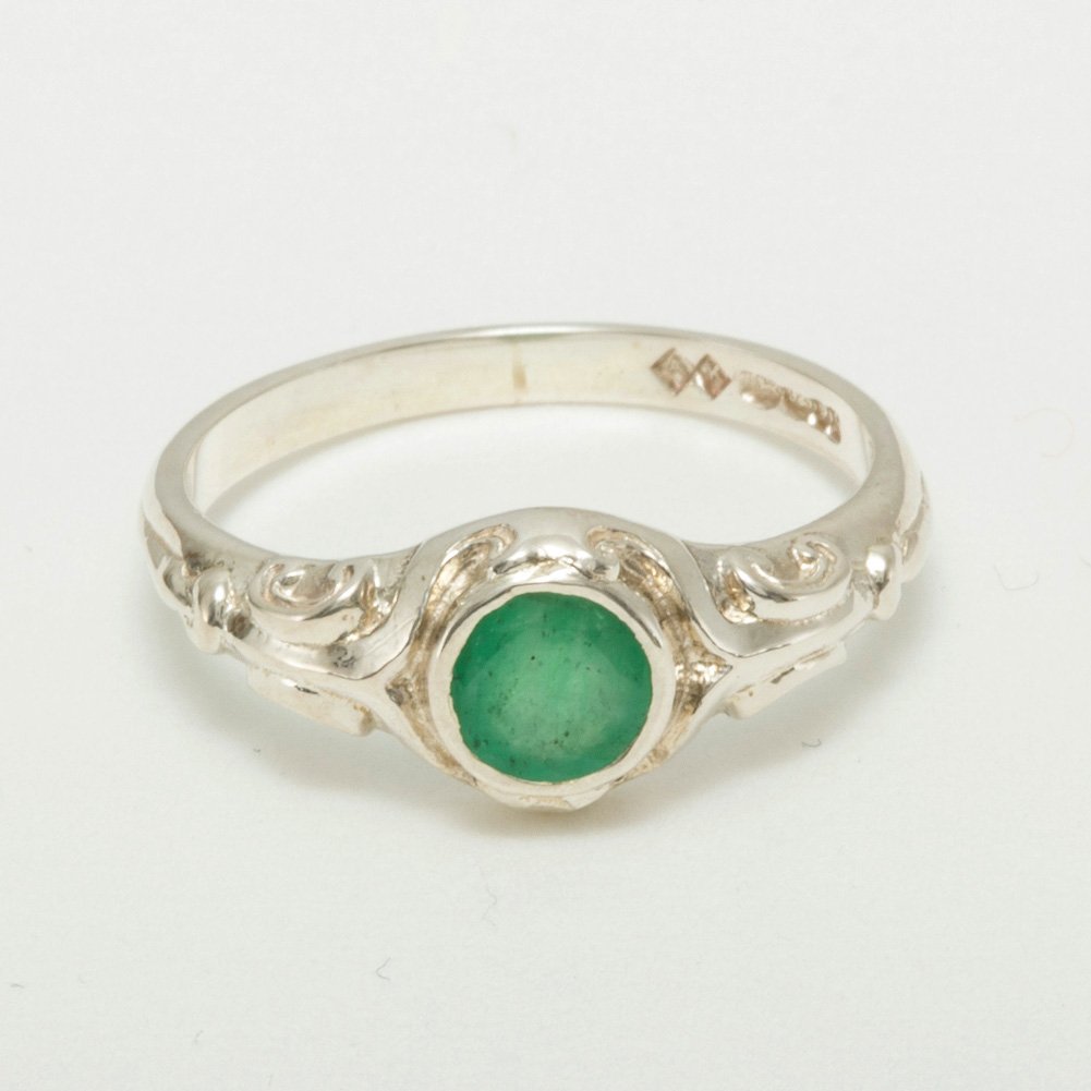 925 Sterling Silver Real Genuine Emerald Womens Anniversary Ring - Size 8