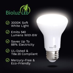 Bioluz LED 2 Pack R20 LED Bulb 90 CRI 3000K Bright Soft White 6W = 50 Watt Replacement 540 Lumen Indoor/Outdoor UL Listed CEC Title 20 Compliant (Pack of 2)