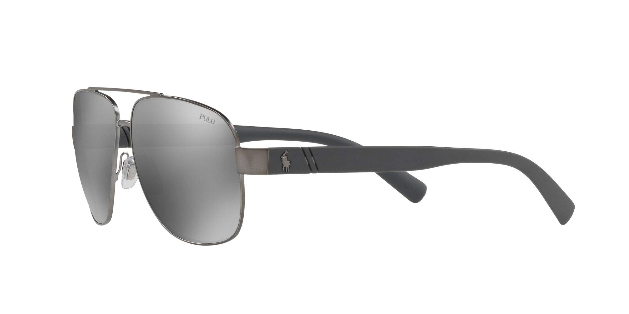 Polo Ralph Lauren Men's PH3110 Aviator Sunglasses, Semi-Shiny Dark Gunmetal/Mirror Silver, 60 mm