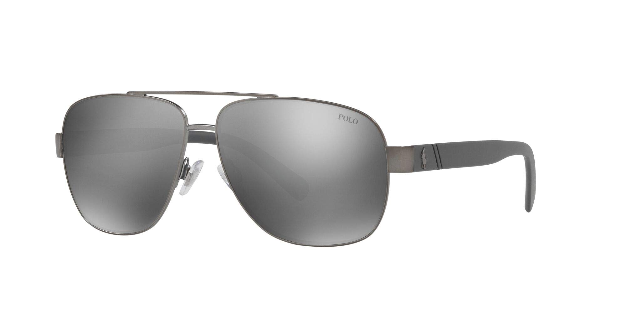 Polo Ralph Lauren Men's PH3110 Aviator Sunglasses, Semi-Shiny Dark Gunmetal/Mirror Silver, 60 mm