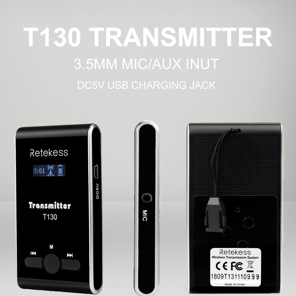 Retekess T130 Tour Guide System Rechargeable, Church Translation System, Translation Kit, Simple Basic, Clear Sound Quality, Translation Device for Church, Interpret (1 Transmitter 5 Receivers)