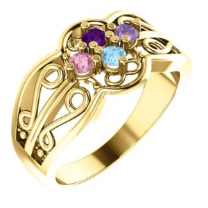 family mothers ring 2 to 7 birthstones in silver,10k white or yellow (yellow-gold)