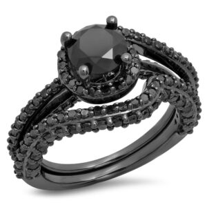 dazzlingrock collection 2.70 carat (cttw) black plated sterling silver round diamond engagement ring set, size 8