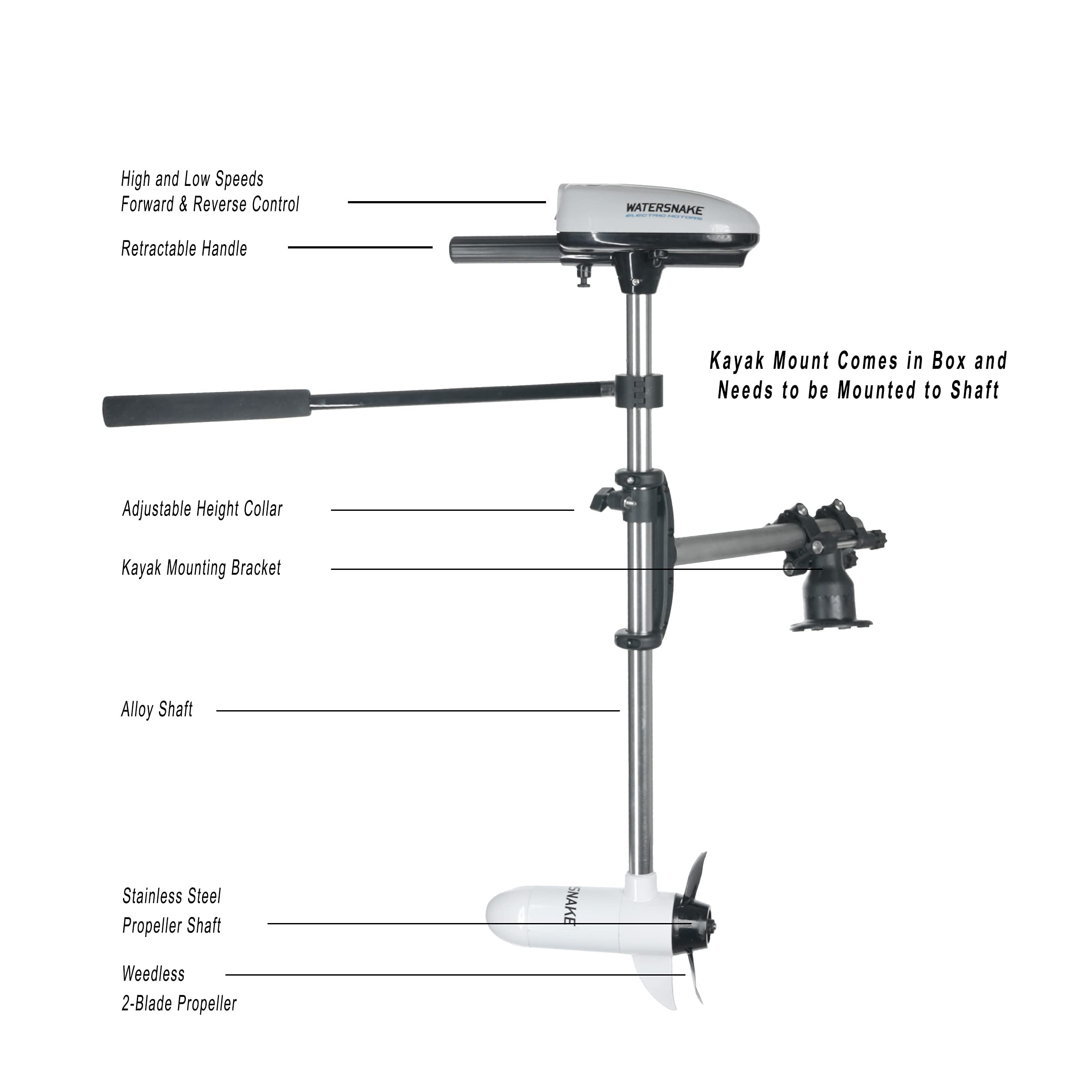 Watersnake T18 ASP - 18 Pound Thrust 12v Electric Saltwater Trolling Motor with Kayak Bracket