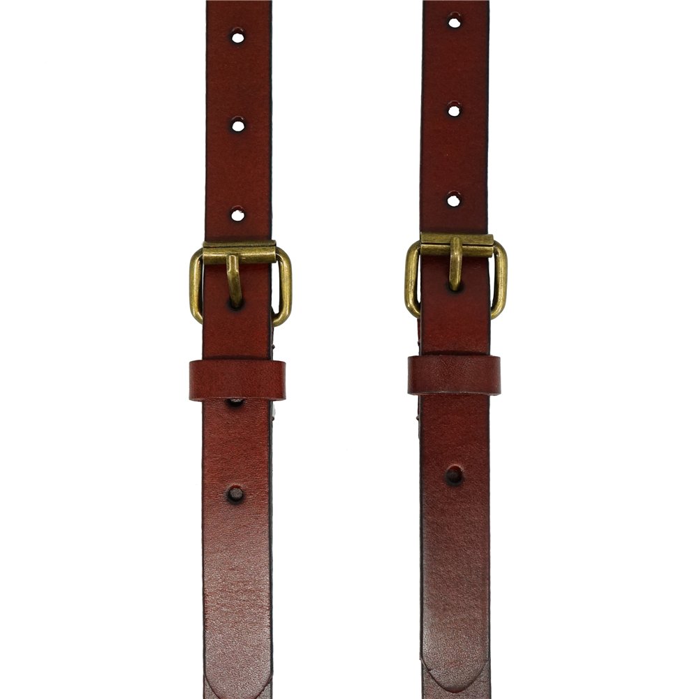 Lawevan Men's Reddish Brown Shiny Genuine Leather Suspenders, Steampunk Style Y back Adjustable Belt Loop, 3 Snap Hooks