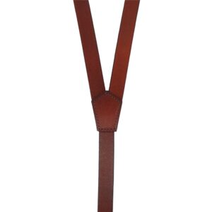 Lawevan Men's Reddish Brown Shiny Genuine Leather Suspenders, Steampunk Style Y back Adjustable Belt Loop, 3 Snap Hooks