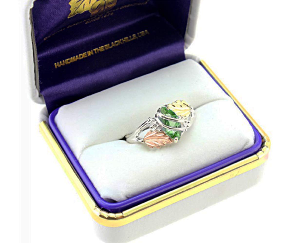 Marquise Synthetic Peridot August Birthstone Wrap Ring, Sterling Silver, 12k Green and Rose Black Hills Gold Size 10.25