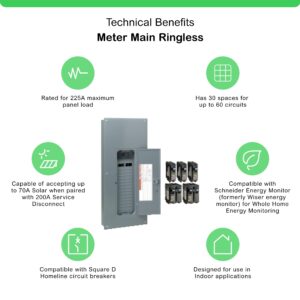 Schneider Electric HOM3060M200PQCVP Homeline 200 Amp 30-Space 60-Circuit Indoor Main Breaker Qwik-Grip Plug-On Neutral Load Center with Cover-Value Pack,Grey