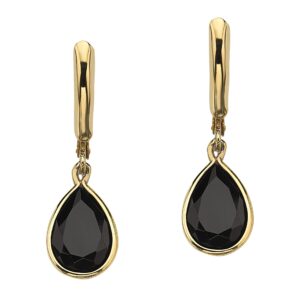 PalmBeach Yellow Gold-plated Pear Shaped Natural Black Onyx Drop Earrings (29x8.5mm)