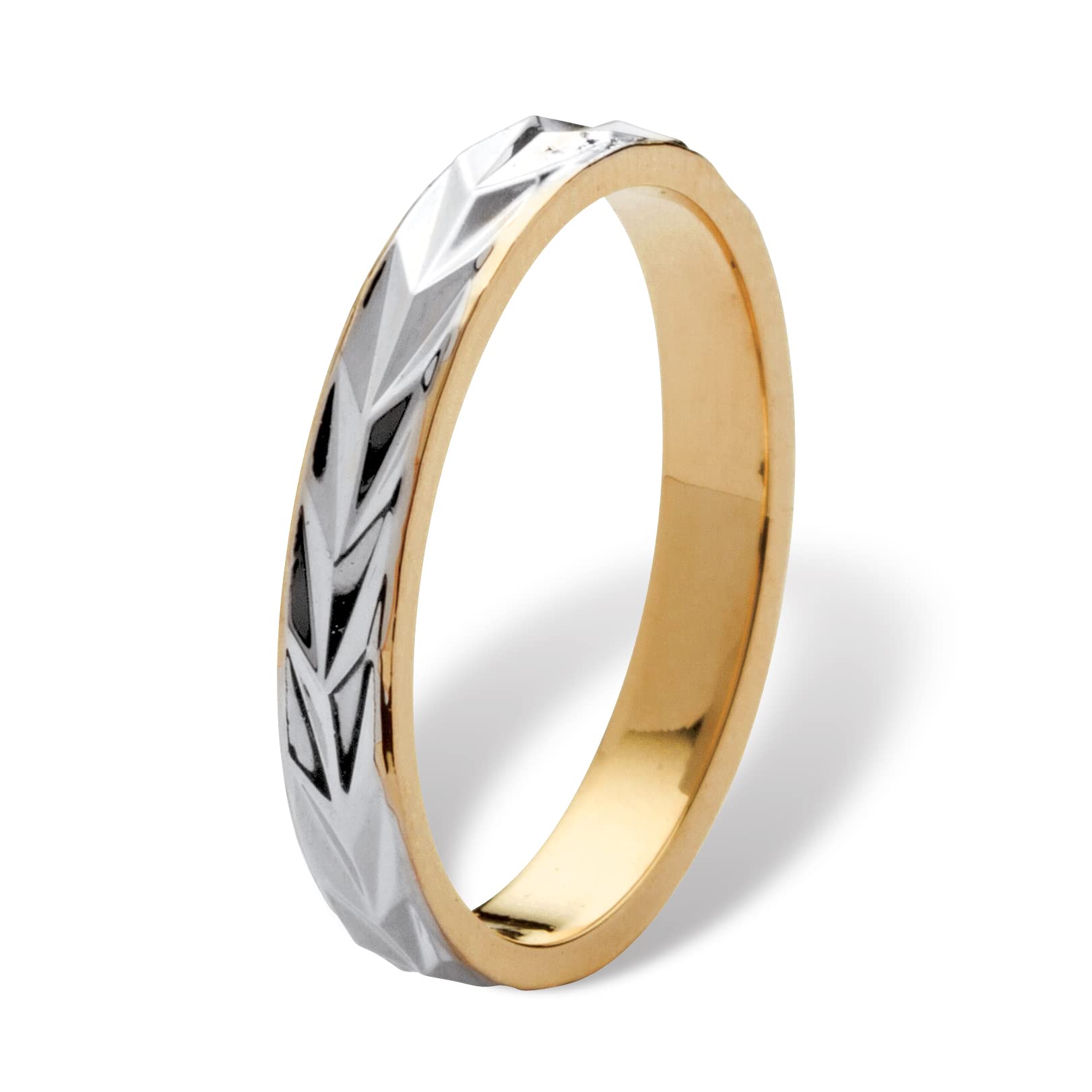 PalmBeach Yellow Gold-Plated Two Tone Textured Wedding Band Ring (3mm) Sizes 5-13 Size 6