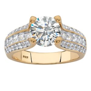 palmbeach yellow gold-plated sterling silver round cubic zirconia triple row engagement ring sizes 6-10 size 6