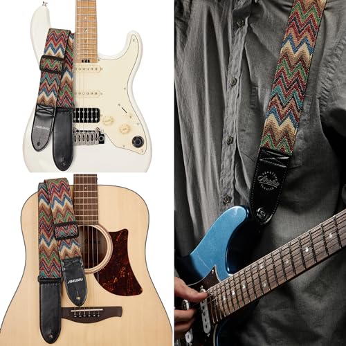 Amumu Chevron Guitar Strap MultiColor for Acoustic Guitar Electric Guitar and Bass Guitar includes Strap Blocks and Headstock Tie