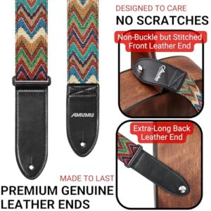 Amumu Chevron Guitar Strap MultiColor for Acoustic Guitar Electric Guitar and Bass Guitar includes Strap Blocks and Headstock Tie