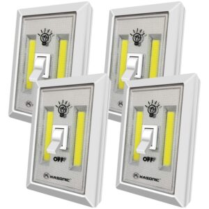 k kasonic - led night light, 200 lumen cordless cob light switch, under cabinet, shelf, closet, garage, kitchen, stairwell and more, battery operated (4 pack)