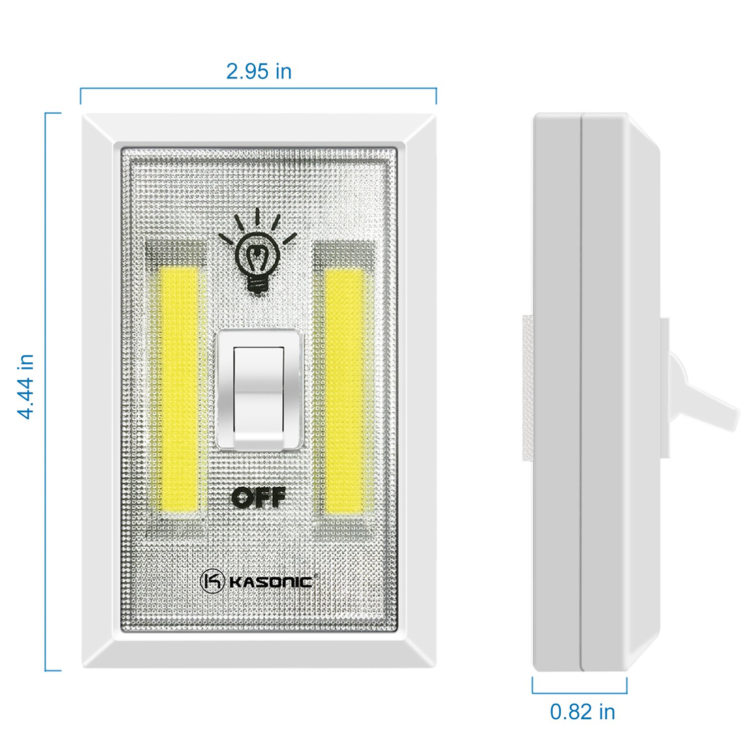 K KASONIC - LED Night Light, 200 Lumen Cordless COB Light Switch, Under Cabinet, Shelf, Closet, Garage, Kitchen, Stairwell and More, Battery Operated (4 Pack)