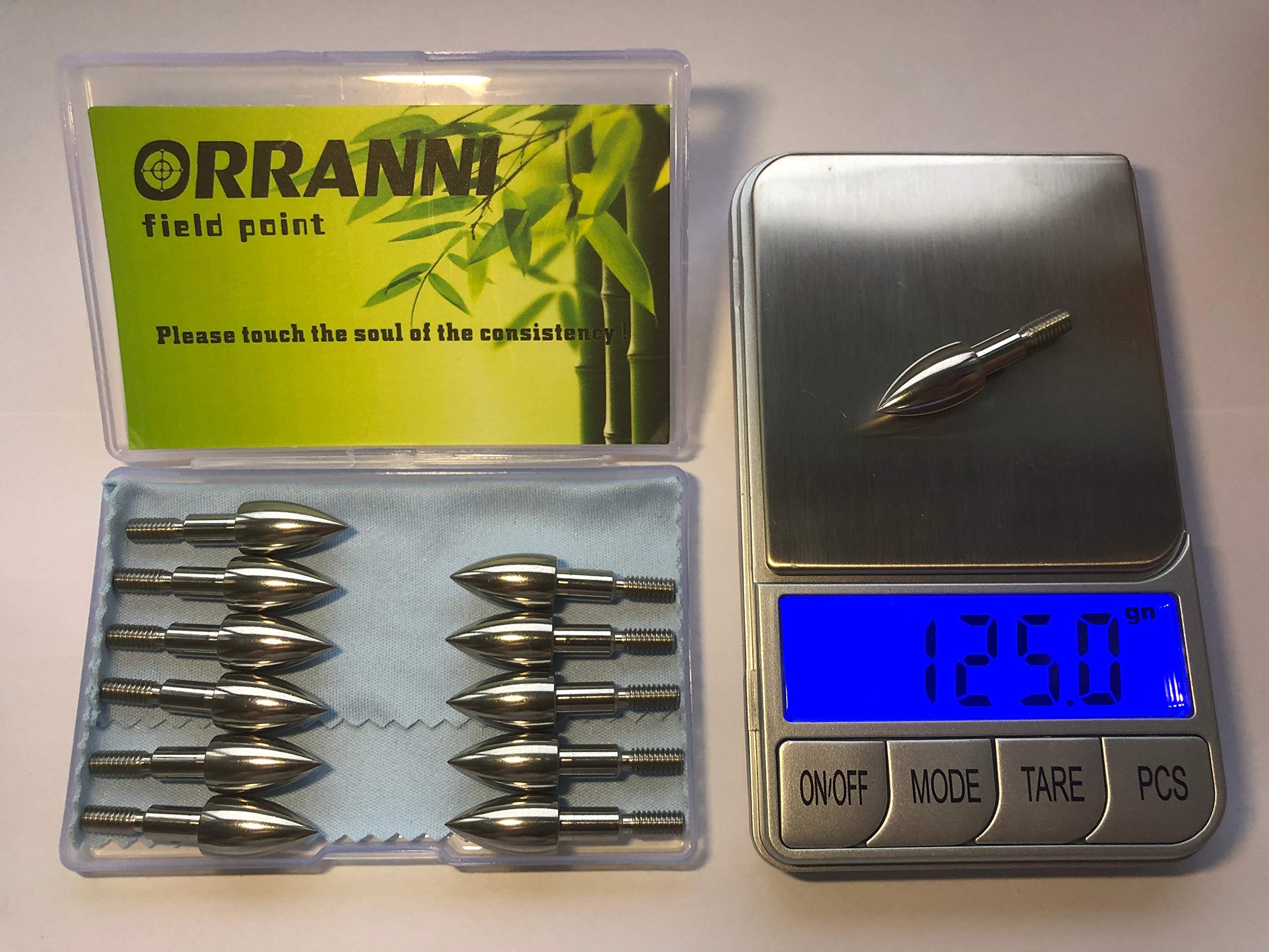 ORRANNI Archery Field Points,11/32" Outside Diameter,125 Grains,Stainless Steel Screw in Archery Field Tips(1 Dozen)