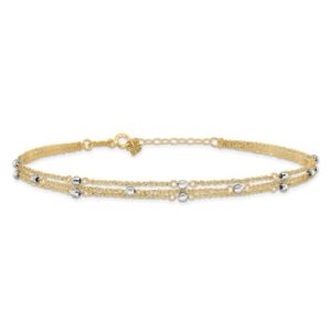 IceCarats 14K Two Tone Gold Triple Strand 9 inch Anklet Summer Beach Foot Ankle Bracelet