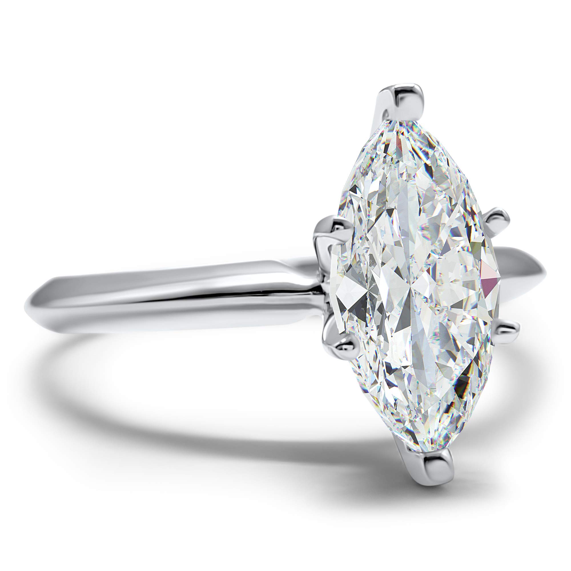 Eternal Jewelry 14K White Gold CZ Cubic Zirconia Marquise 2 Carat solitaire Engagement Ring 6 Prong (4.75)