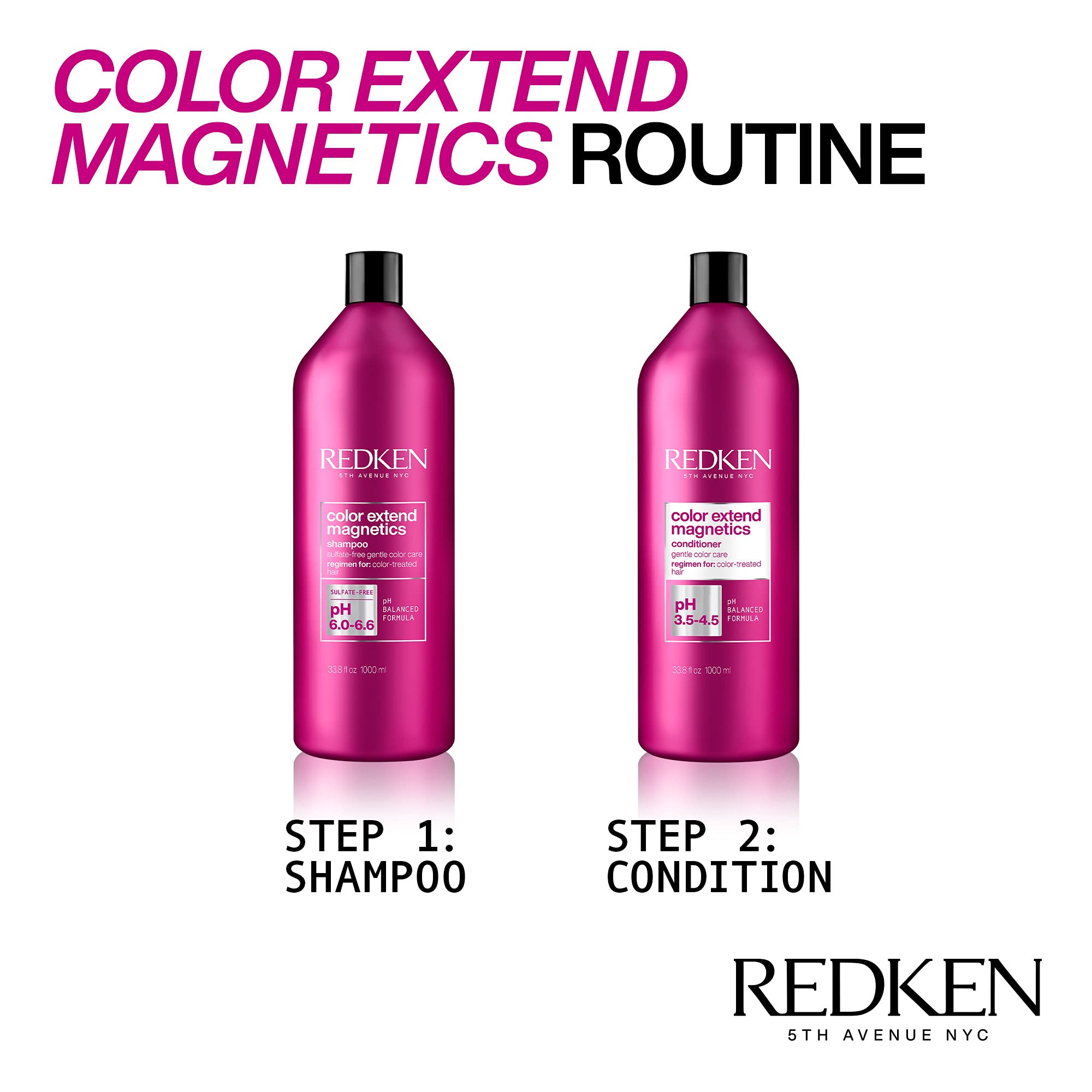 Redken Extend Magnetics Conditioner | For Color Treated Hair | Protects Color & Adds Shine | With Amino Acid | Sulfate Free | 33.8 Fl Oz