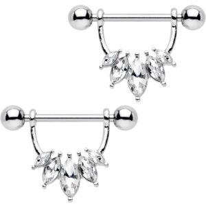 body candy stainless steel clear accent glamour dangle nipple shield set of 2 14 gauge 18mm