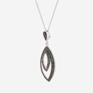 Designs by Helen Andrews Sterling Silver Marcasite Marquise Pendant, Including 18" Chain