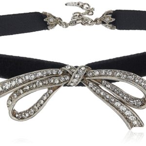 Ben-Amun Jewelry Mod Victorian Swarovski Crystal Ribbon Pendant Black Velvet Choker Necklace, 13" + 2" Extender