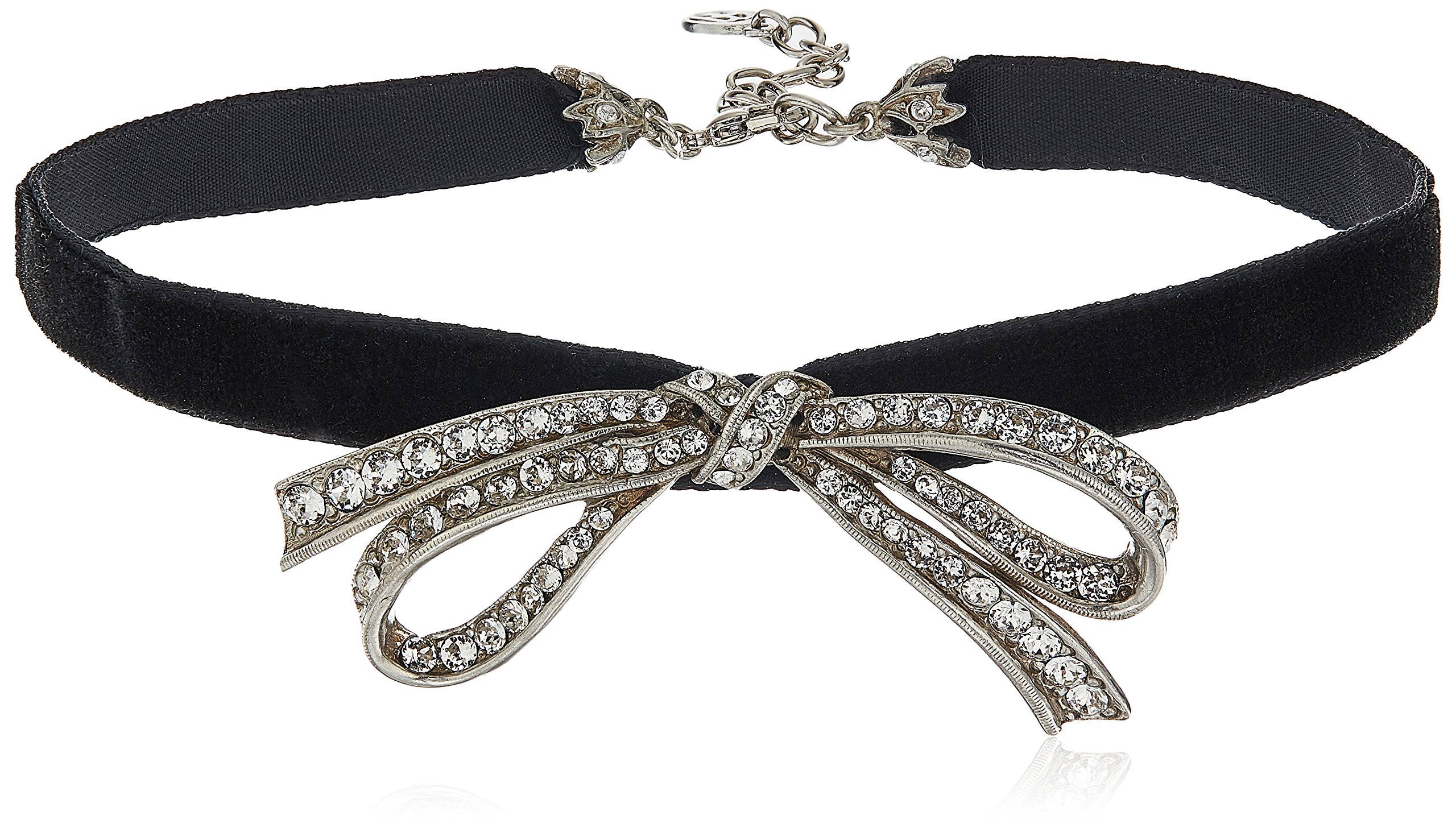 Ben-Amun Jewelry Mod Victorian Swarovski Crystal Ribbon Pendant Black Velvet Choker Necklace, 13" + 2" Extender