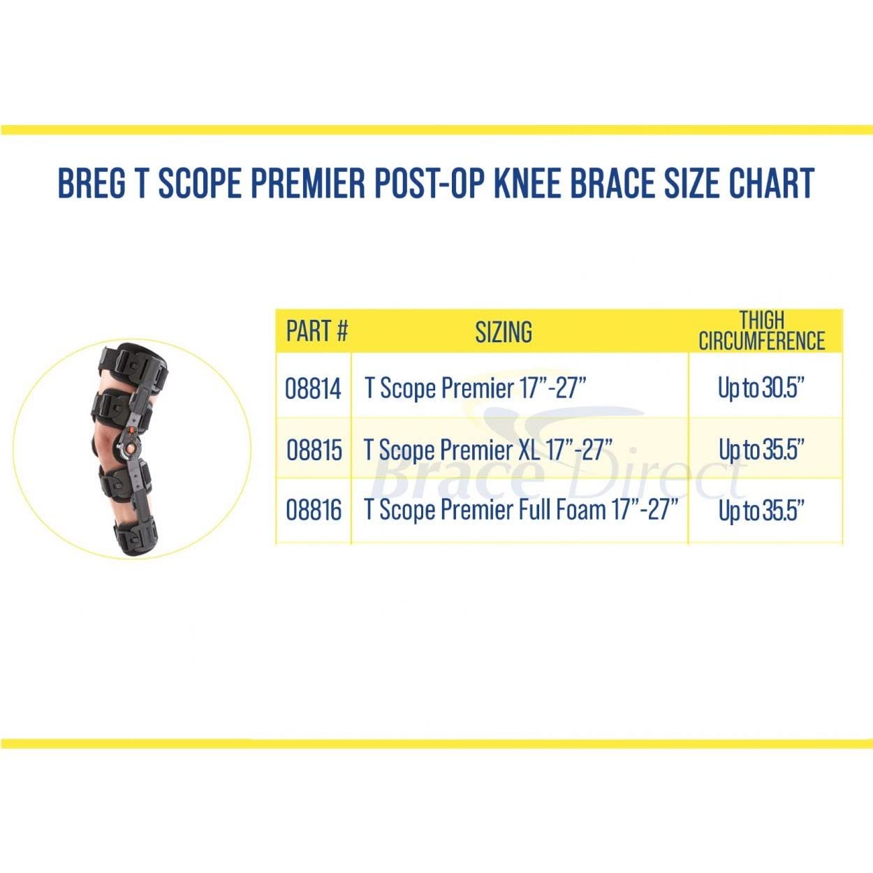 BREG '08814 Brace, Orthopedic, Foam Knee Telescoping Hinge Post-Op Strap Lock Quick Clip Buckle T-Scope Latex-Free