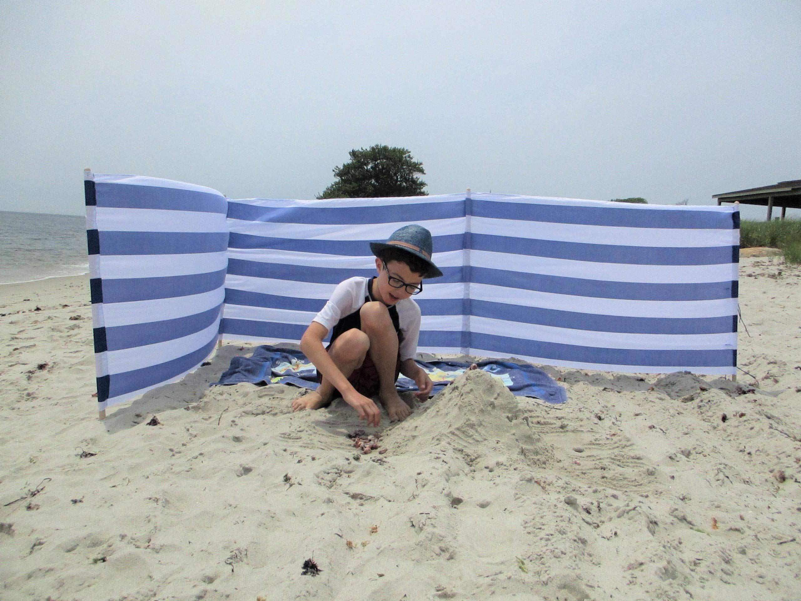 13 ft Beach Windscreen Privacy Windbreak with a Bag and Mallet Made in Europe (Blue/White Stripes)