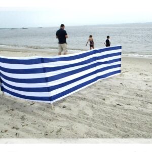 13 ft Beach Windscreen Privacy Windbreak with a Bag and Mallet Made in Europe (Blue/White Stripes)