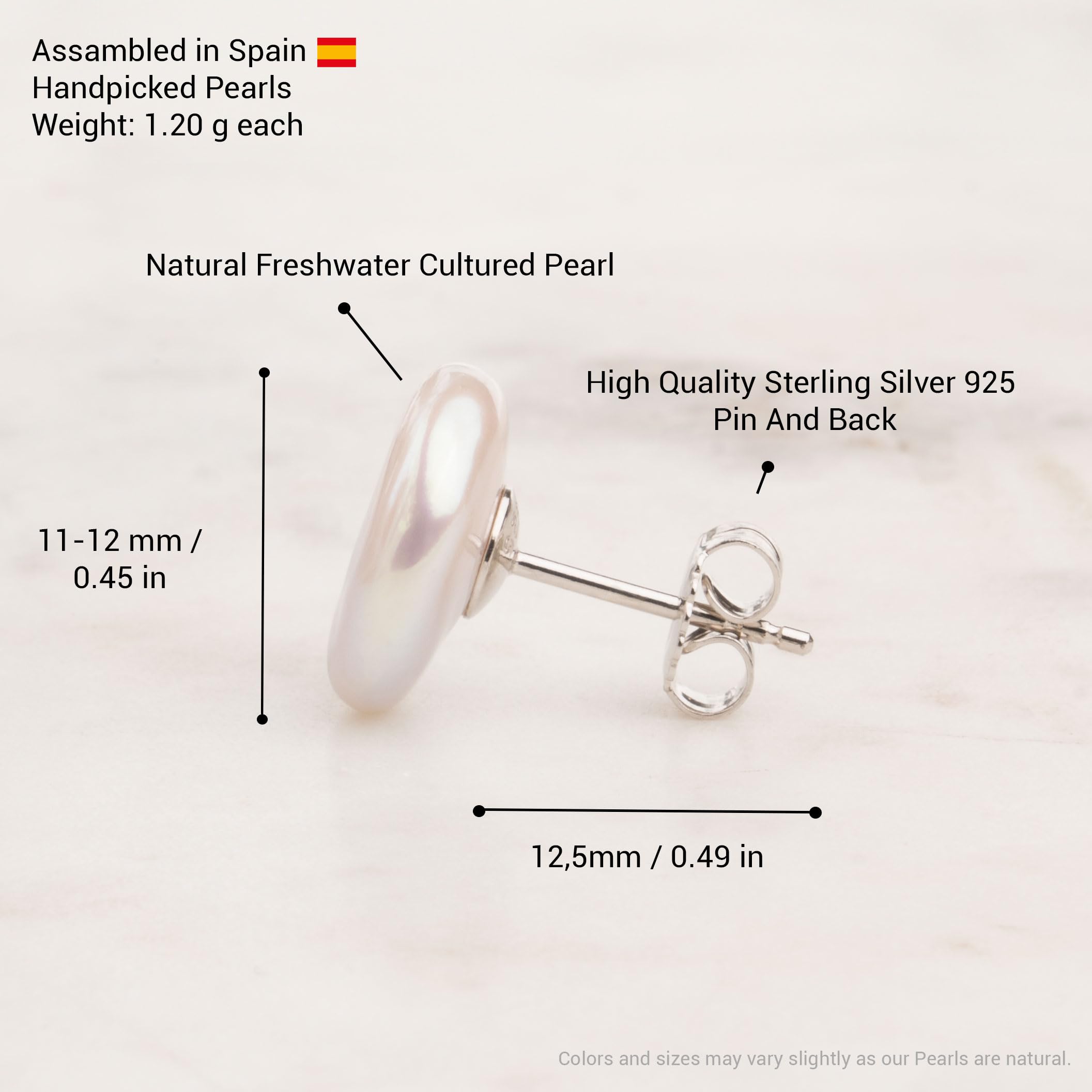 Secret & You Women Pearl Earrings Freshwater Cultured Pearls | Coin Pearls | 925 Sterling Silver mounts | Available in 11-12 mm, 12-13 mm and 13-14 mm