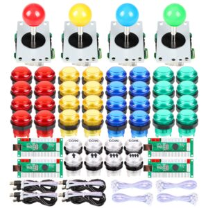 EG STARTS 4 Player Classic DIY Arcade Joystick Kit Parts USB Encoder To PC Controls Games + 4/8 Way Stick + 5V led Illuminated Push Buttons Compatible Video Game Consoles Mame Raspberry Pi & 4 Colors