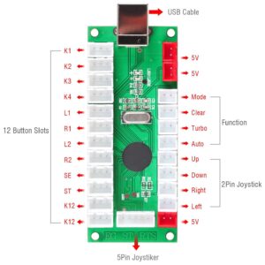 EG STARTS 4 Player Classic DIY Arcade Joystick Kit Parts USB Encoder To PC Controls Games + 4/8 Way Stick + 5V led Illuminated Push Buttons Compatible Video Game Consoles Mame Raspberry Pi & 4 Colors