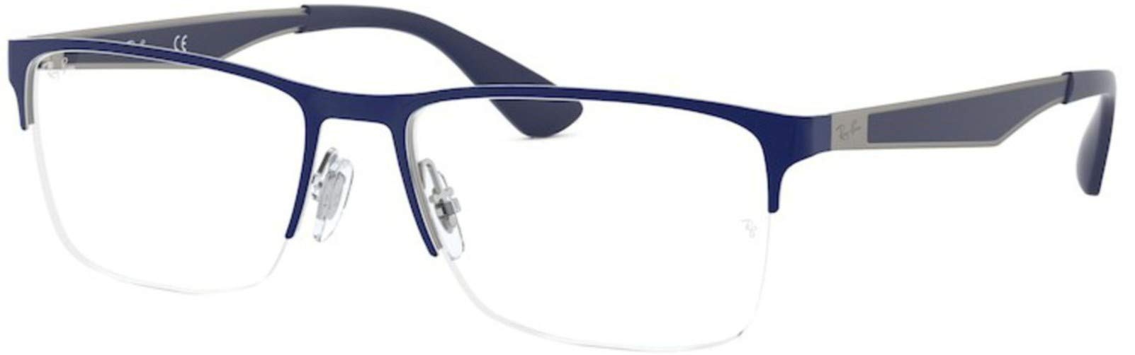 Ray-Ban RX6335 Rectangular Prescription Eyeglass Frames, Blue On Gunmetal/Demo Lens, 54 mm