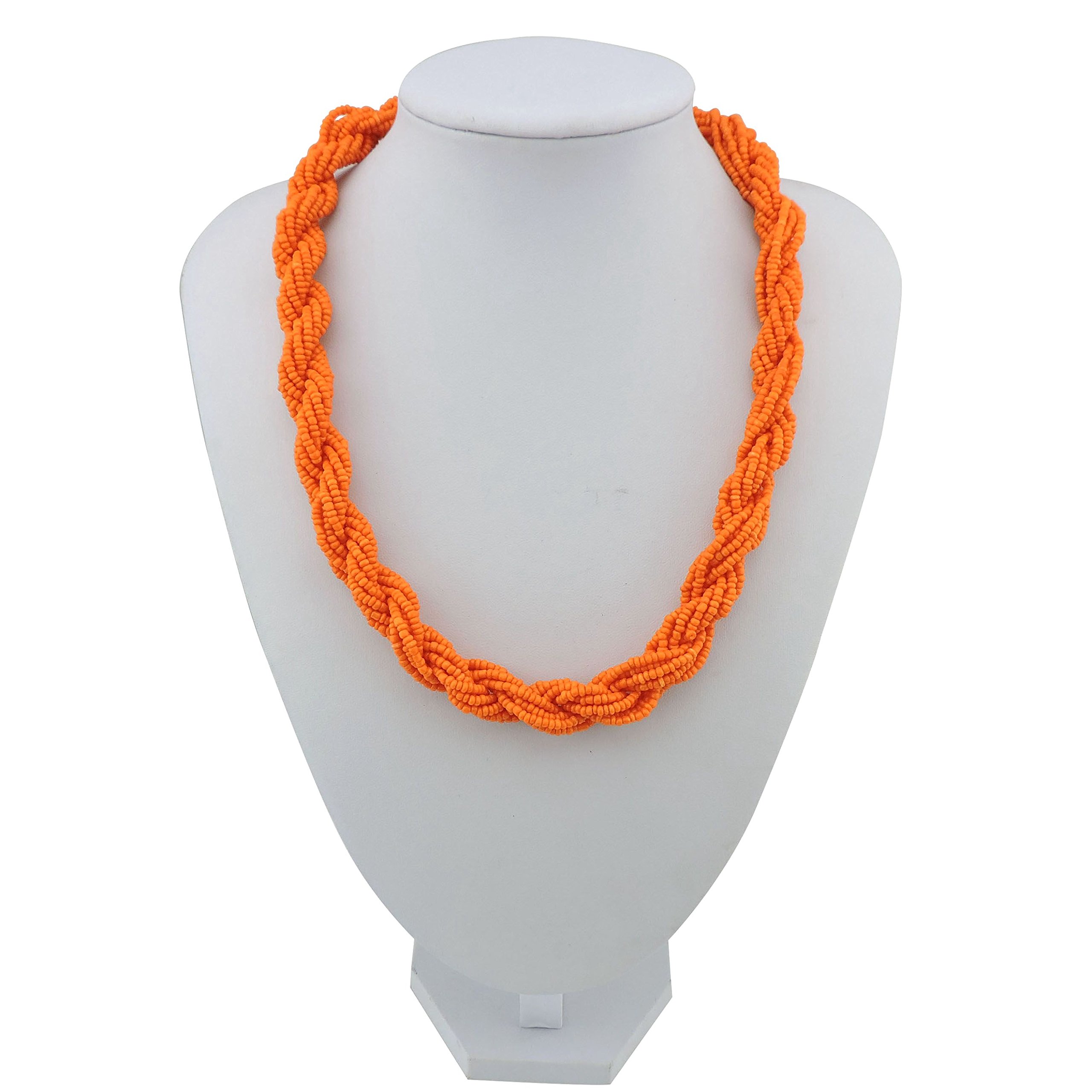 Bocar Fashion Seed Beads Statement Twist Collar Necklace (NK-10408-orange)