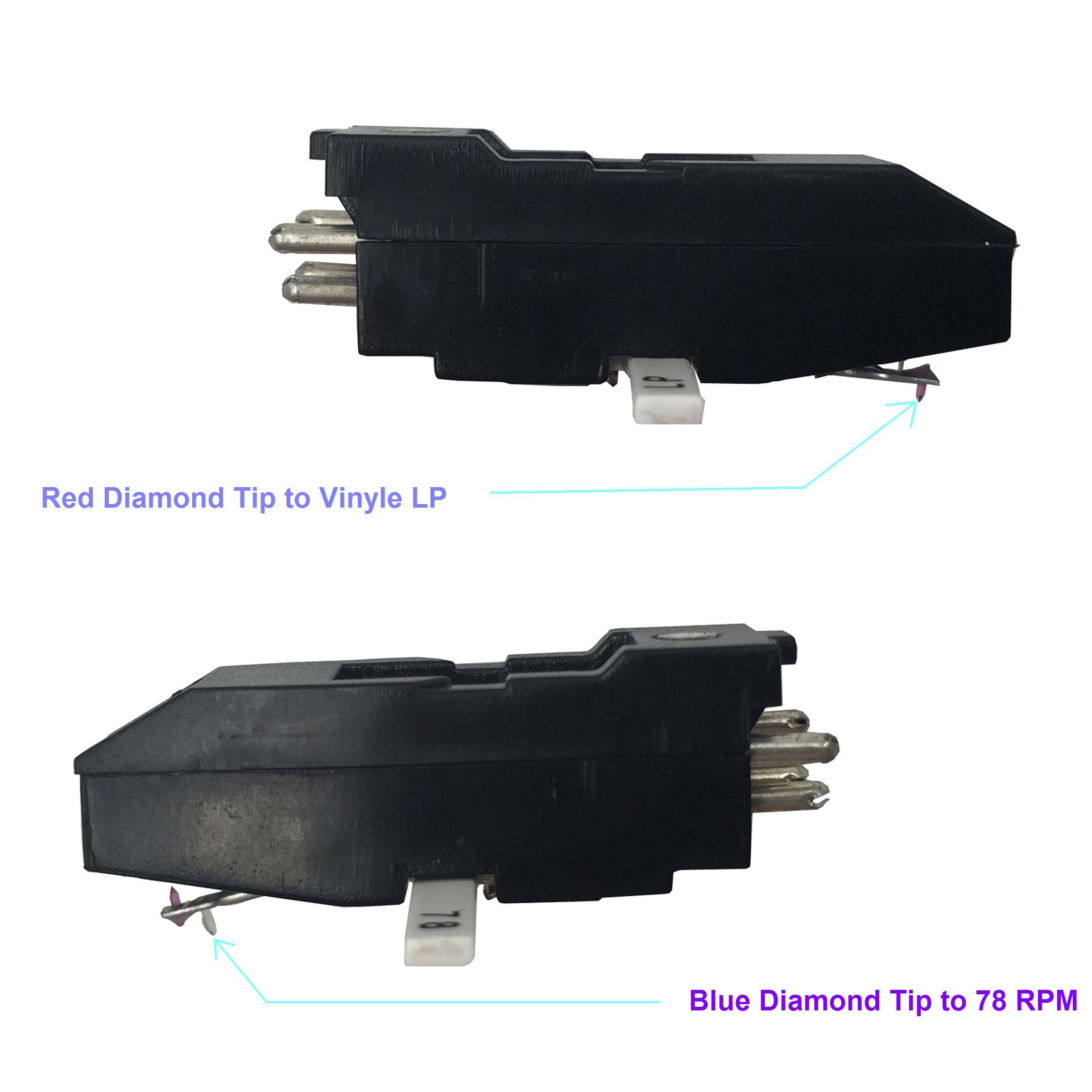 banpa Turntable Cartridge Replacement BP2ATC - with Two Side Red and Blue Diamond Tip for Vinyl LP/78 RPM Record Player