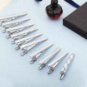 Tie Clip Set of Men Classic Jewelry Gift, 10 Pcs of Silver Tone, 2.3 Inches